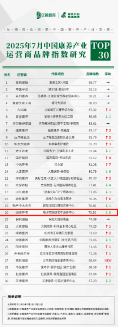 “2025年7月中国康养产业品牌指数”国德养老排名20！